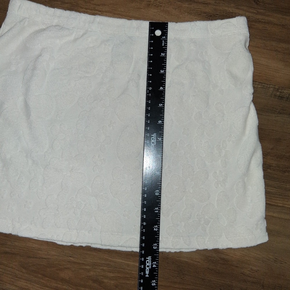 Forever 21 White Floral Terry Cloth Mini Skirt Women Large Elastic Waist Casual - Picture 2 of 5